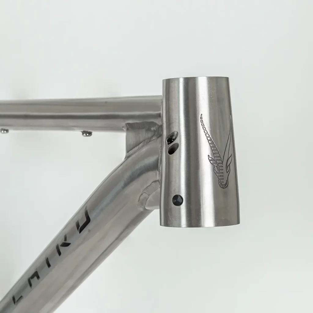 Internal routing on head tube and engraved logo
